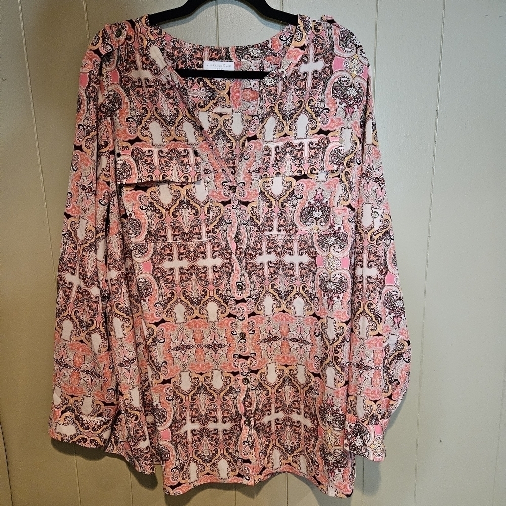 Charter Club Women Paisley Print Blouse Plus-Size 24, Button-Down, Flowy
